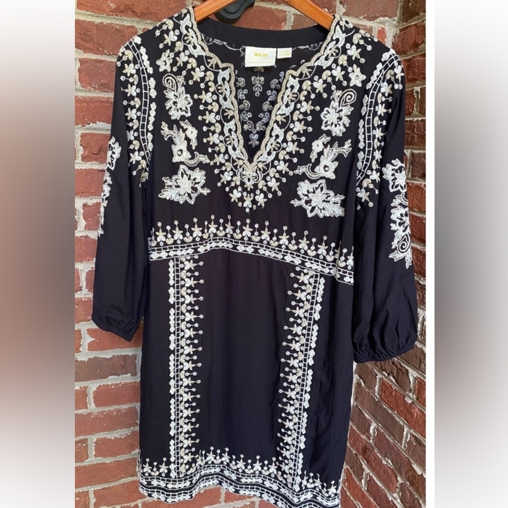 Anthropologie NWOT Maeve Shiloh Black Embroidered Tunic Mini Dress size 6 LBD - Picture 8 of 12